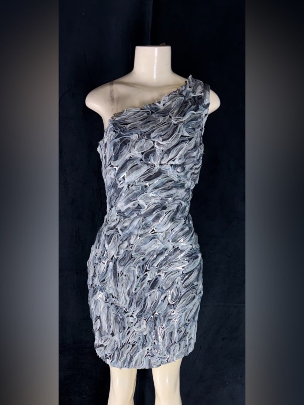 One-Shoulder Textured Gray Cocktail Dress